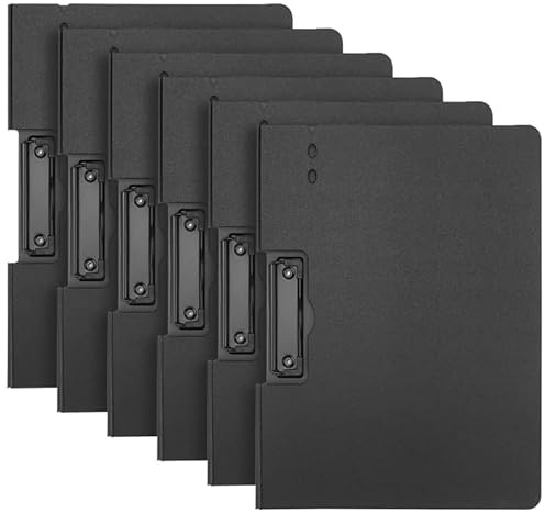 HONYUET 6 Stück Klemmbrett A4 mit Deckel, Querformat mit Einzelklemme & Sichtloch, 31.5x24cm PP Kunststoff Schwarz Mappe A4 Ordner für Büro, Trainingszentren & Präsentationen