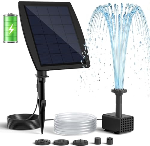 PONDIA Solar Bird Bath Fountain Pump with Battery Backup, 4W Solar Powered Water Pump Built-in 2000mAh Battery with 5 Spray Modes & 4Ft PVC Tubing, Solar Pond Fountain for Bird Bath Pond Water Feature