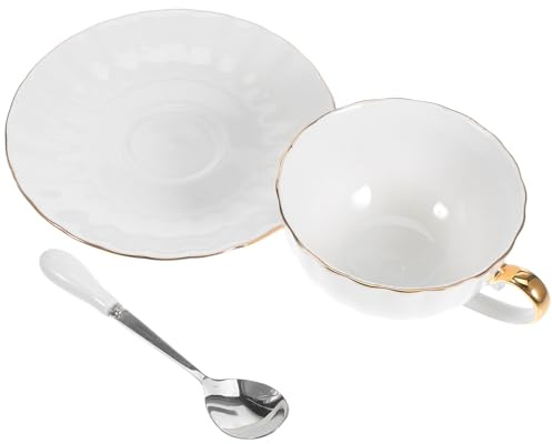 KICHOUSE Set da Caffè in Porcellana Ossea 220ml Piattino Dorato, Tazza da Caffè Semplice per Cappuccino e Tè, Adatto per Casa, Bar e Ristoranti