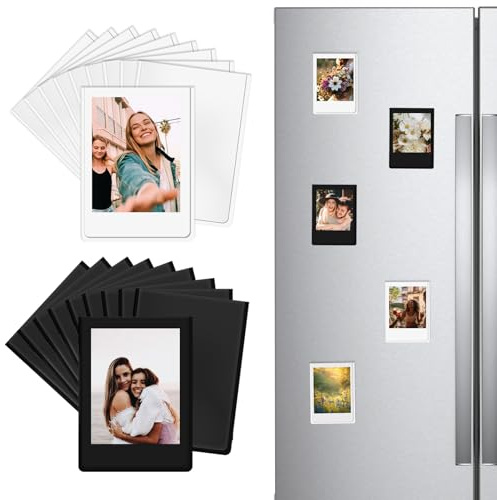 mobumeia 20 Stück Magnet Bilderrahmen, 9x6 cm für Polaroid Instax Mini Film | Kühlschrank Klein Magnetrahmen Fotomagnete Selbst Gestalten für Fotos Postkarten Hochzeiten Parteien, 10 Schwarz, 10 Weiß
