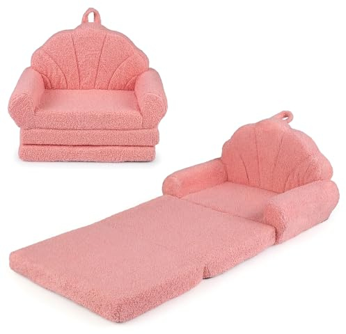 GOPLUS Kindersofa ausklappbar, Kindersessel mit abnehmbarem & maschinenwaschbarem Bezug, Kindercouch mit Schlaffunktion, Klappcouch für Kinder ab 3, Kinderstuhl Kindermöbel für Kinderzimmer (Rosa)