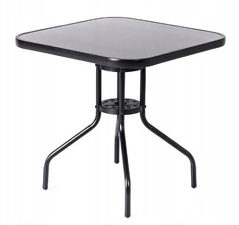 MAT-COMPANY Gartentisch Glastisch Bistrotisch Balkontisch 70x70cm Outdoor Garten Terrasse Schwarz mit schwarzer Glasplatte