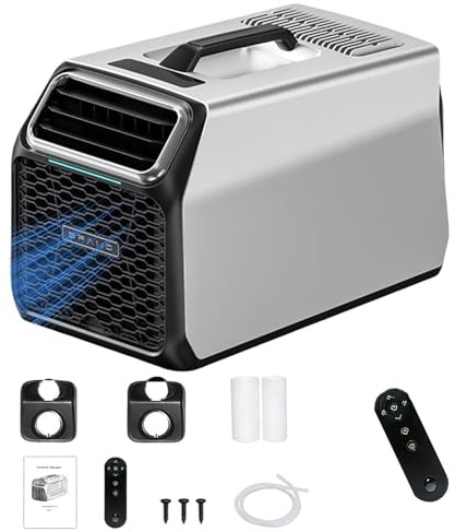 Climatizzatore portatile da campeggio 4000 BTU per tenda e camper, condizionatore DC con compressore, auto-evaporante, timer e modalità sleep per furgone, camion, piccoli ambienti(Silver)