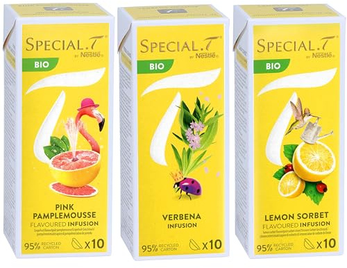 Spécial T 30 capsules - Mélange d'agrumes Bio - Pamplemousse rose, verveine et sorbet citron - 10 capsules par paquet - pour machine à thé Nestlé - Infusion de thé