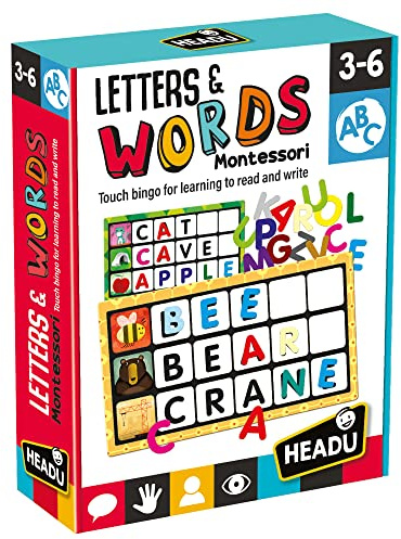 Headu - Montessori Touch Bingo Letters & Words, Toddler Learning Toys, Flash Cards for Kids, Educational Games, Speech and Language Resources, Age 3-6 Years
