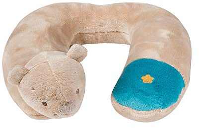 Nattou Nackenkissen Bär Basile, Für Babys ab 3 Monate, Mia und Basile, 28 × 24 x 10 cm, Braun/Blau