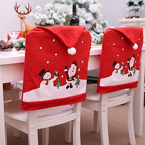Wankd 4er Set Stuhlhusse, Weihnachten Stuhlhussen,Santa Claus Stuhlhusse Weihnachtsmütze Weihnachtsmütze Weihnachten Stuhl-Abdeckung Christmas Chair Cover Nikolausmütze Dekoration (60 * 49CM)