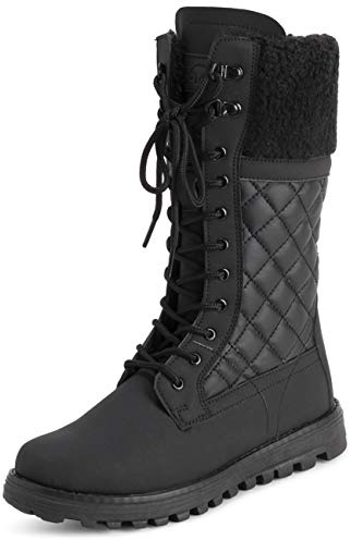 Polarr Femmes Fausse Fourrure Chaude Thermique Imperméable En Marchant Neige L'hiver Semelle En Caoutchouc Bottes - Noir Cuir Mono - UK7/EU40 - YC0603