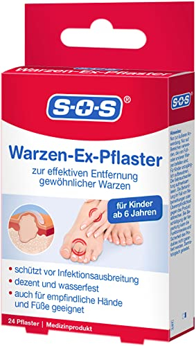 SOS Warzen-Ex Pflaster - Warzenpflaster zur Entfernung gewöhnlicher Warzen an Hand und Fuß - wasserfest - für Kinder ab 6 J. - 24 Pflaster
