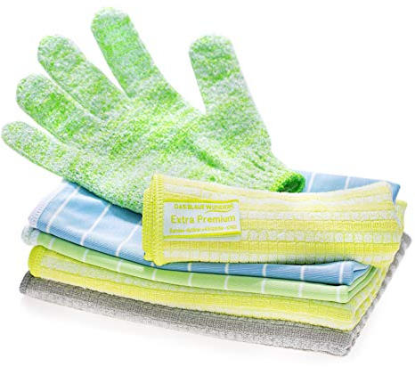 Das blaue Wunder Bambus Kennenlernset, 6 Reinigungs- & Trockentücher zum Putzen und Spülen, streifen- und fusselfrei, super saugstark mit Bambusfasern