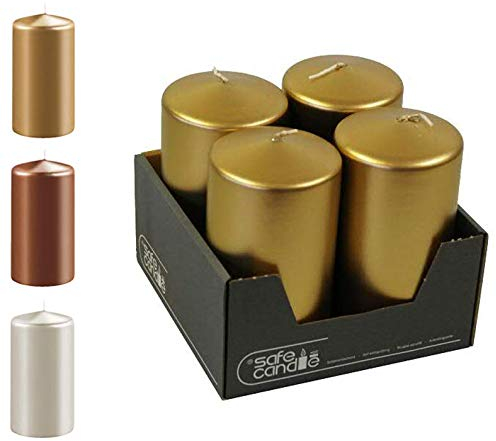 Klocke Kerzen Hochwertige Stumpenkerzen - Metallisch - Adventskerzen/Wachskerzen - Dekoration Weihnachten (Antik Gold, Höhe: 15cm / Ø 8cm - 4 Stück)