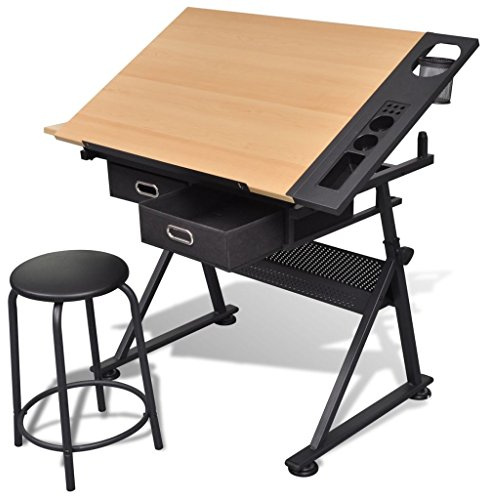 Mesa de Dibujo con Superficie Inclinable y Doble Área de Trabajo, Ajustable en Altura, para Diseñadores y Artistas