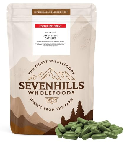 Bio Super Grünes Kapseln mit Spirulina, Chlorella, Weizengras, Gerstengras Mischung | Unterstützt Haut, Immunität | 180 Kapseln | Superfood Ergänzungsmittel | Super Greens | von Sevenhills Wholefoods
