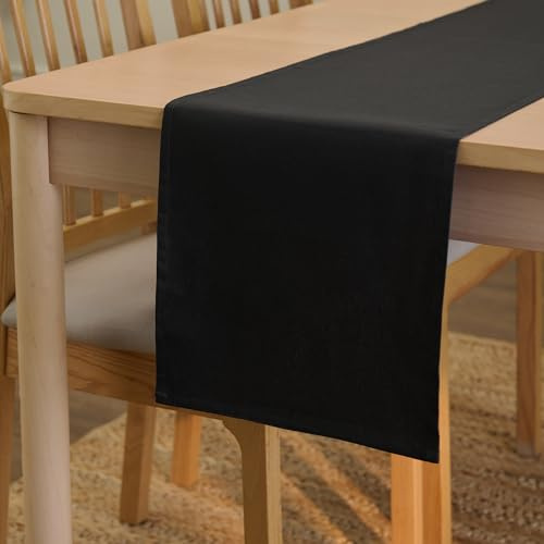 Encasa XO Cotton Table Runner, Dining Kitchen Cloth 32x230 cm Black