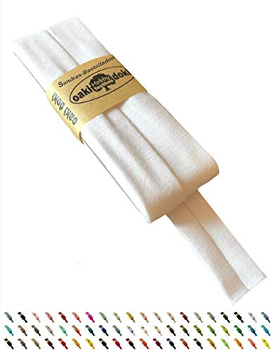 Sandras-Bastelladen Oaki Doki Schrägband/Einfassband Tricot de Luxe Jersey gefalzt 3m x 20mm 300-Weiß