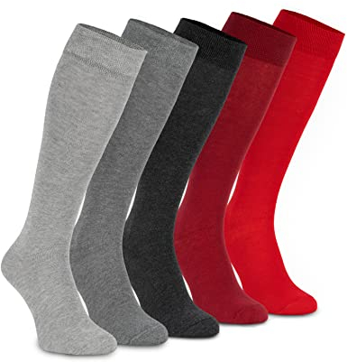 OCERA 5 Paar Kniestrümpfe für Damen & Herren (unisex) in Rot-Grau-Mix 35/38