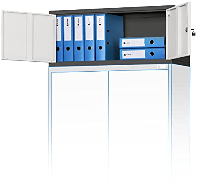Jan Nowak Aktenschrankaufsatz Büroschrank Aufsatz Metall C01L 38x90x40 cm | Schrankaufsatz mit Flügeltüren, zusätzlicher Stauraum für Akten, Ordner, Unterlagen, pulverbeschichteter Stahlkorpus