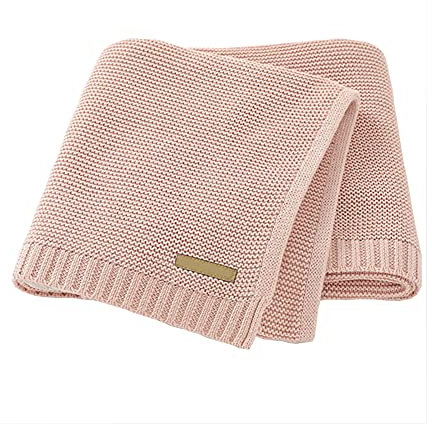 Surwin Strickdecke Babydecke Kuscheldecke Baumwolle, Mädchen und Jungen Babys Gestrickt Kinderdecke Freien Krabbeldecke Perfekt für Kinderwagen Babybett (80x100cm,Rosa)