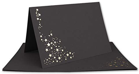 Faltkarten DIN B6 - Schwarz mit goldenen Metallic Sternen - 15 Stück - 11,5 x 17 cm - blanko für Drucker geeignet Ideal für Weihnachtskarten - Marke: NEUSER FarbenFroh