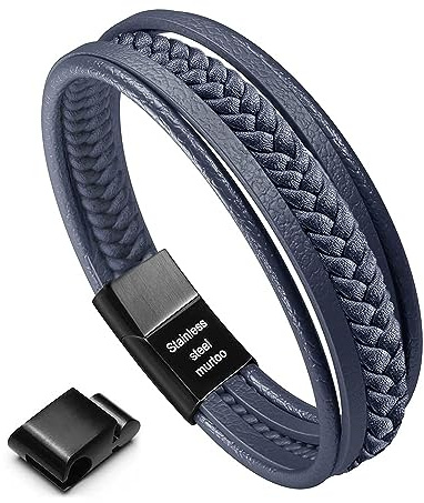 murtoo Braccialetto per uomo in vera pelle bovina da donna unisex bracciale avvolgente marrone nero multistrato chiusura magnetica cinturino in corda, 8.5'', Pelle Acciaio inossidabile