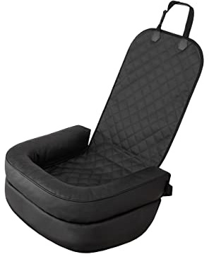 Hundeautositz, Hundedecke Auto rückbank, Transportbox Katze, Hundebox, Hundekorb, Hundegeschirr, Hundebett, Hundekörbchen, 42 x 55 cm (Schwarz Skaj)