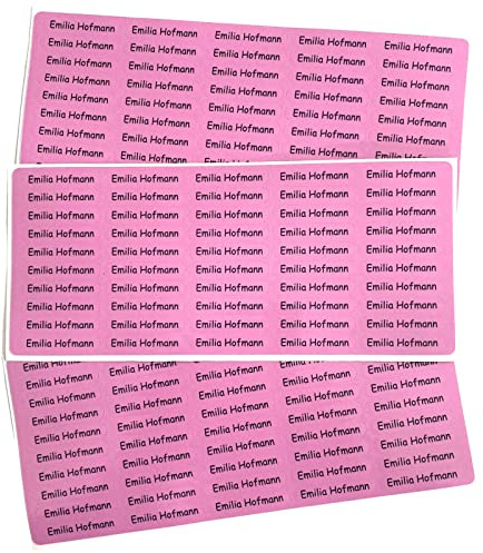 INDIGOS UG - Namensaufkleber Kinder Schule - Wäschetiketten selbstklebend - 36x7 mm - 150 Sticker - Namensetiketten für Kleidung - rosa - Aufkleber personalisiert - Stifte, T-Shirts Kinder