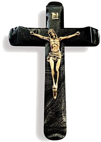 Croix Funéraire en Pierre noire avec Christ en bronze
