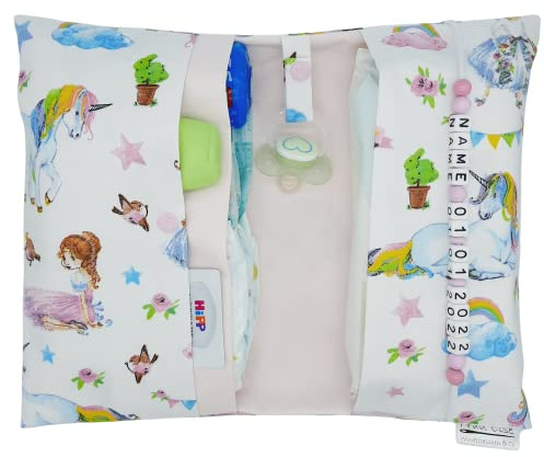 Große Windeltasche XXL mit Name Wickeltasche Einhorn Prinzessin Regenbogen