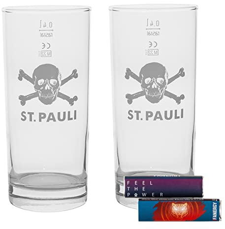 FC St. Pauli Glas Trinkglas 0,4 L Totenkopf + 2X FANERGY Traubenzucker