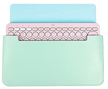 Hosoncovy PU Leather Portable Keyboard Carrying Case Storage Bag Travel Case Dustproof Protective Case for Logitech K380 Multi-Device Bluetooth Keyboard (Light Green)