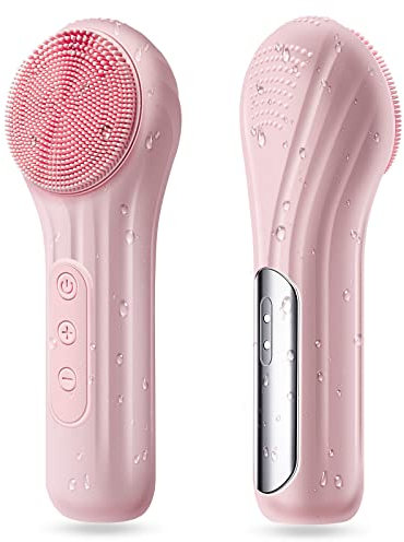 Silicone Face Scrubber, Electric Facial Cleansing Brush Skincare Tools with Magnet Charger for Deep Cleaning|Gentle Exfoliating|Massaging (Pink)