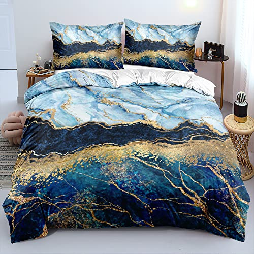 DXHOME Bettwäsche 135x200 Schwarz Weiß Blau Gold 3D Bettbezug Set 2 teilig Aesthetic Wendebettwäsche Mikrofaser Bettbezug mit Reißverschluss + 1 Kissenbezug 80x80 cm