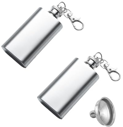 YIUWLMN 2PCS Mini Pocket Wine Bottle Stainless Steel Material Portable Keychain Flask Stainless Steel 2oz Pocket Whiskey Bottle, Hip Flask with Funnel for Men & Women
