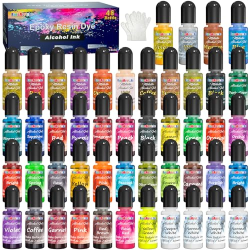 FansArriche Alcohol Ink Set - 48 Vivid Colours Alcohol-Based Ink for Epoxy Painting, Dye for Resin Petri Dish Making, Resin Art, Tumbler Making - Each 10 ml