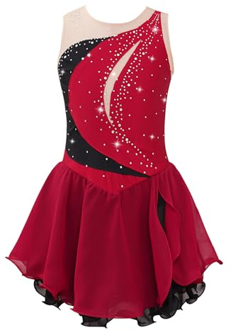 Alvivi Eiskunstlauf Kleid Mädchen Ballettkleid Glitzer Rollschuhkleid mit Strass Ballerina Latein Tanzkleid Eislaufen Wettbewerb Tanzkostüm