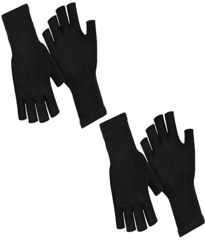 LATRAT Vinterhandskar, halvfingrar, fingerlösa stickade vantar, varma stretchhandskar, för herr och dam, kontors dator drift vinterhandskar (2 par svart längd), svart, 2 Paires Noir longue
