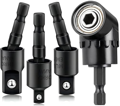 Right Angle Drill 105 Degree Right Angle Screwdriver set Drill Hex Bit Socket Adapter,360°Rotatable 3Pcs 1/4 3/8 1/2 Cr-V Hex Shank Impact Grade Driver Socket Adapter/Extension Set Drill Bit