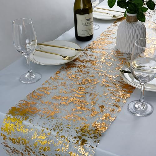 Gold Table Runner 15M, 28cm Width Hollow Metallic Glitter Sequin Polyester & foil Table Runner For Table Decoration Party Wedding Christmas Birthday Table Decor
