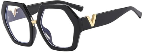 MUTYNE Einzigartige Regenbogen-Quadrat-Brille für Damen, modisch, sechseckig, schick, Brillengestell, weibliche Farbtöne, Schwarz, klar, Einheitsgröße