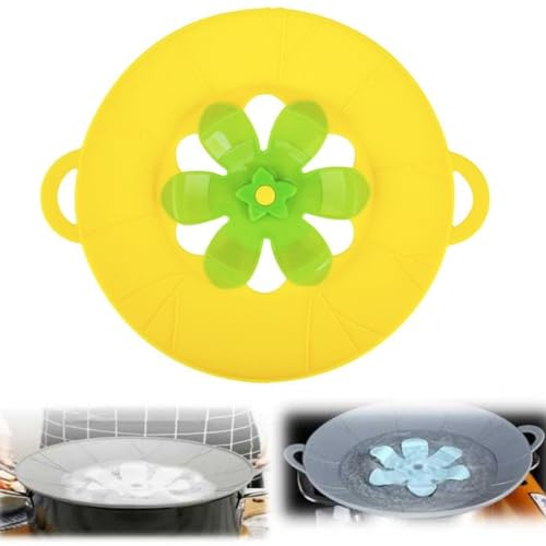 HPYSHP Spill Lid Cover,Rotatable Silicone Flower Shape Spill Stopper Lid,Kitchen Multifunction Reusable Silicone Splatter Lid for Pans,Microwave,Skillets (Yellow, Medium (26cm))
