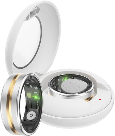 Smart Ring Herzfrequenz Fitness Tracker Ring Android IOS Smartringe Herren Damen Schlaftracker Schlaf Tracker Smartring Fitnessring Schrittzähler Fitnesstracker Gesundheitsring Pulsmesser Gold Silber