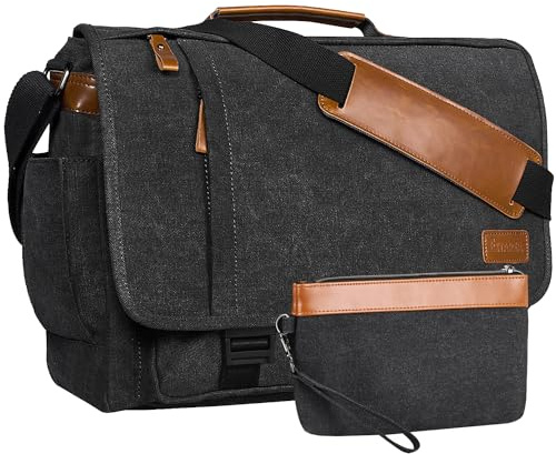 Estarer 15.6-17.3 Inch Laptop Messenger Bag for Work School,Mens Water Resistant Canvas Crossbody Shoulder Bag