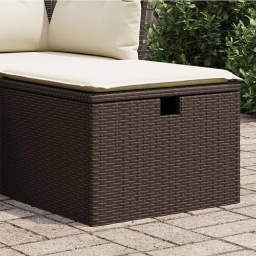 JUDYY Gartenhocker mit Kissen Braun 55x55x37 cm Poly Rattan, Balkon Hocker, Fusshocker Garten, Hocker Garten, Fußhocker Für Sessel, Gartenmöbel Hocker - 366205