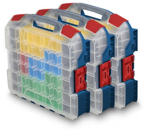 W-BOXX 102 Professional Blau | 3er-Set Premium Sortimentskasten L-Case | Stapelbare Schraubenboxen mit Transparentem Deckel | Inklusive Insetboxen | von L-BOXX