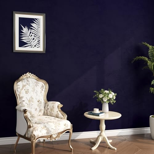 ReWallpaper Tapete Blau Uni Samtstoff Beflockt 44.5cm×7m Möbelfolie Vintage Selbstklebend Blau Dicke Tapeten Flur Wohnzimmer Filzfolie Samt Optik Dekofolie für Schrank Kommode Matt