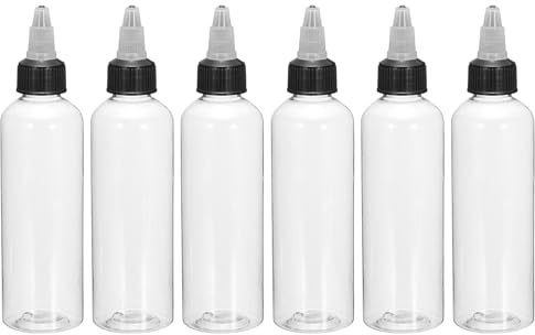 sourcing map 6Pcs 4oz/120ml Squeeze Bottles, Clear Dispensing Bottles with Twist Cap Lids, Plastic Squirt Bottle for Ketchup, Mustard,and Crafts