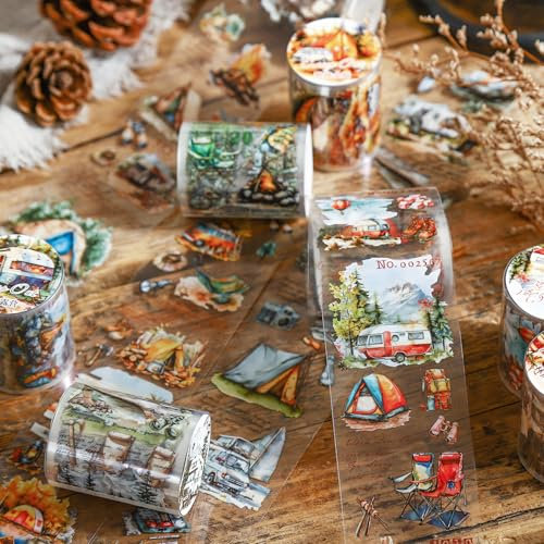 Ta Merry Washi PET Tape Stickers 6 Rollen, Forest & Travel Scrapbooking Stickers Set Zubehör für Scrapbooking Dekorationen, Journal Aufkleber, Album Aufkleber, Journal Zubehör