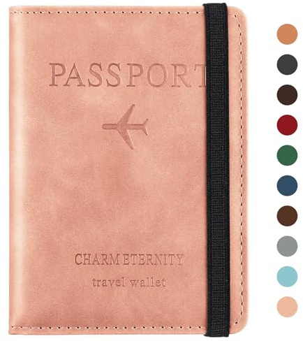 Sciphylia Reisepasshülle Reisepass Hülle Impfpass Hülle mit RFID Blocker PU-Leder Passport Cover für Damen Herren Schutzhülle Tasche Reisedokumente Organizer, Hellrosa