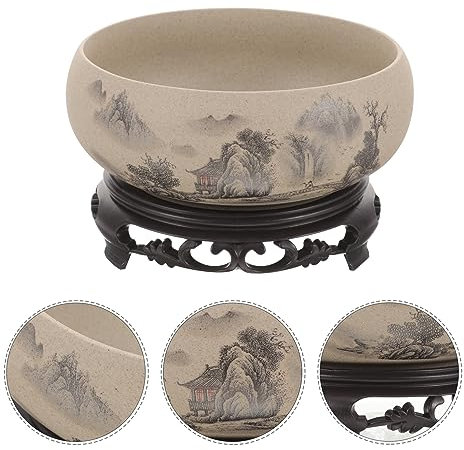 INOOMP Und Weiße Keramik-Bonsai-topfschale Gartenschale Für Wasserspiele Künstlerische Terrariumschale Blumentöpfe Keramik-blumentopf Dekorativer -pflanztopf