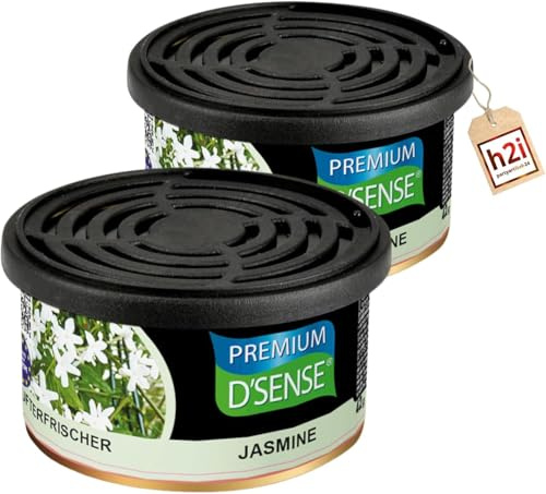 h2i Premium Duftdose | jasmin | 2 Stück | Auto Lufterfrischer und Duftspender für Camping, Büro & Zuhause | 60 Tage frischer Duft mit Mengenregulierung |b| passt in Getränkehalter | inkl. h2i Sticker